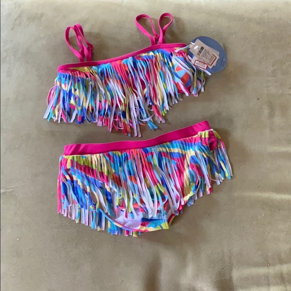 like apple multicolor fringe bathing suit